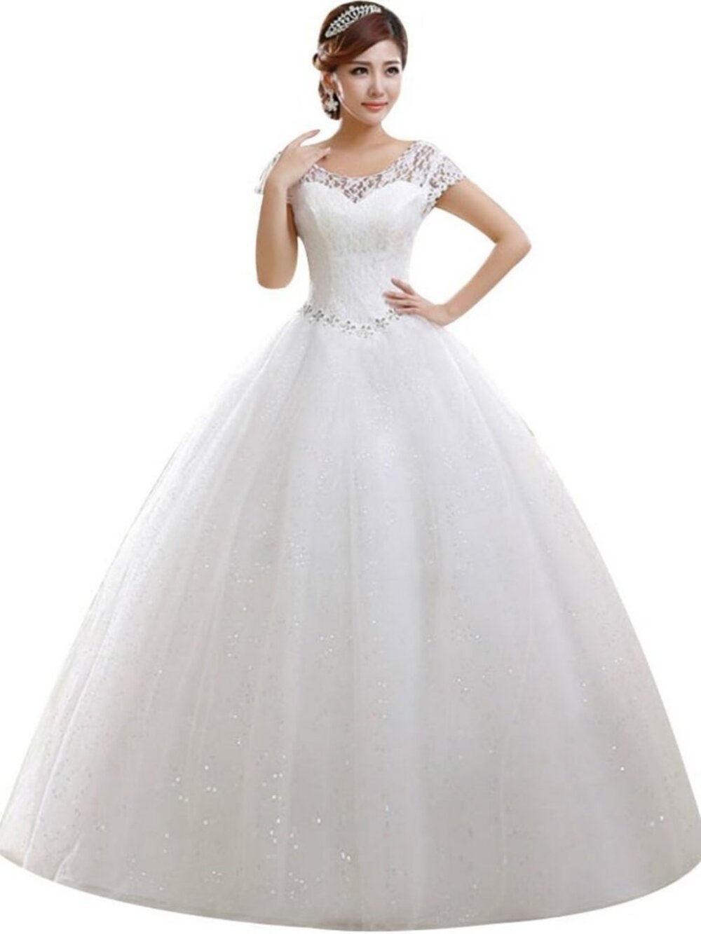 Elegant Double Shoulder Floor Length Bridal Gown Wedding Dress, Size [insert